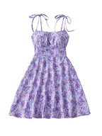 Floral Print Dress Summer Sweet A- Line Waist Trimming Dresses Women's Slimming Casual Clothing