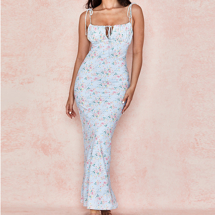 Summer Floral Print Dress Women Sexy Party Long Dresses Puff Short Sleeve Secondary image