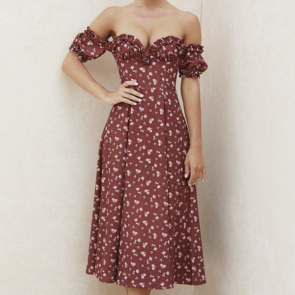 Summer Floral Print Dress Women Sexy Party Long Dresses Puff Short Sleeve Main image