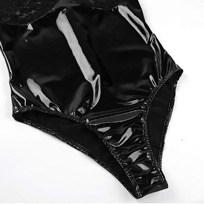 Lingerie Black Patent Leather Lace Bodysuit Secondary image