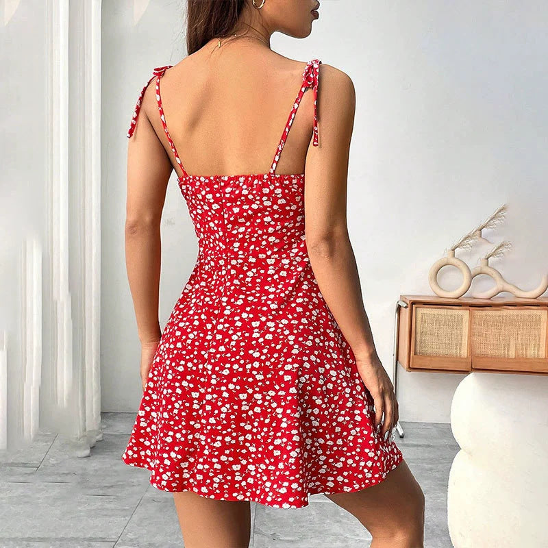 Floral Print Dress Summer Sweet A- Line Waist Trimming Dresses Women's Slimming Casual Clothing Secondary image